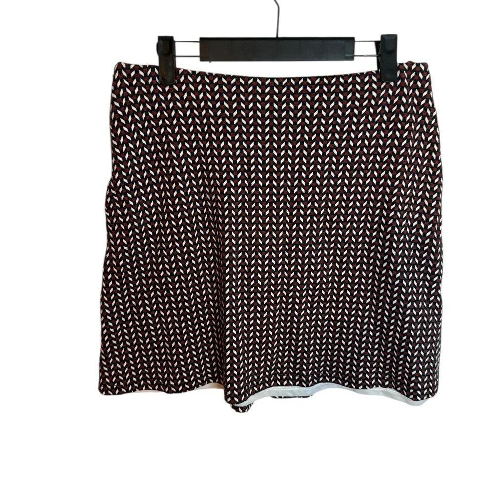 MNG Suit Navy Blue Red Geometric A-Line Skirt